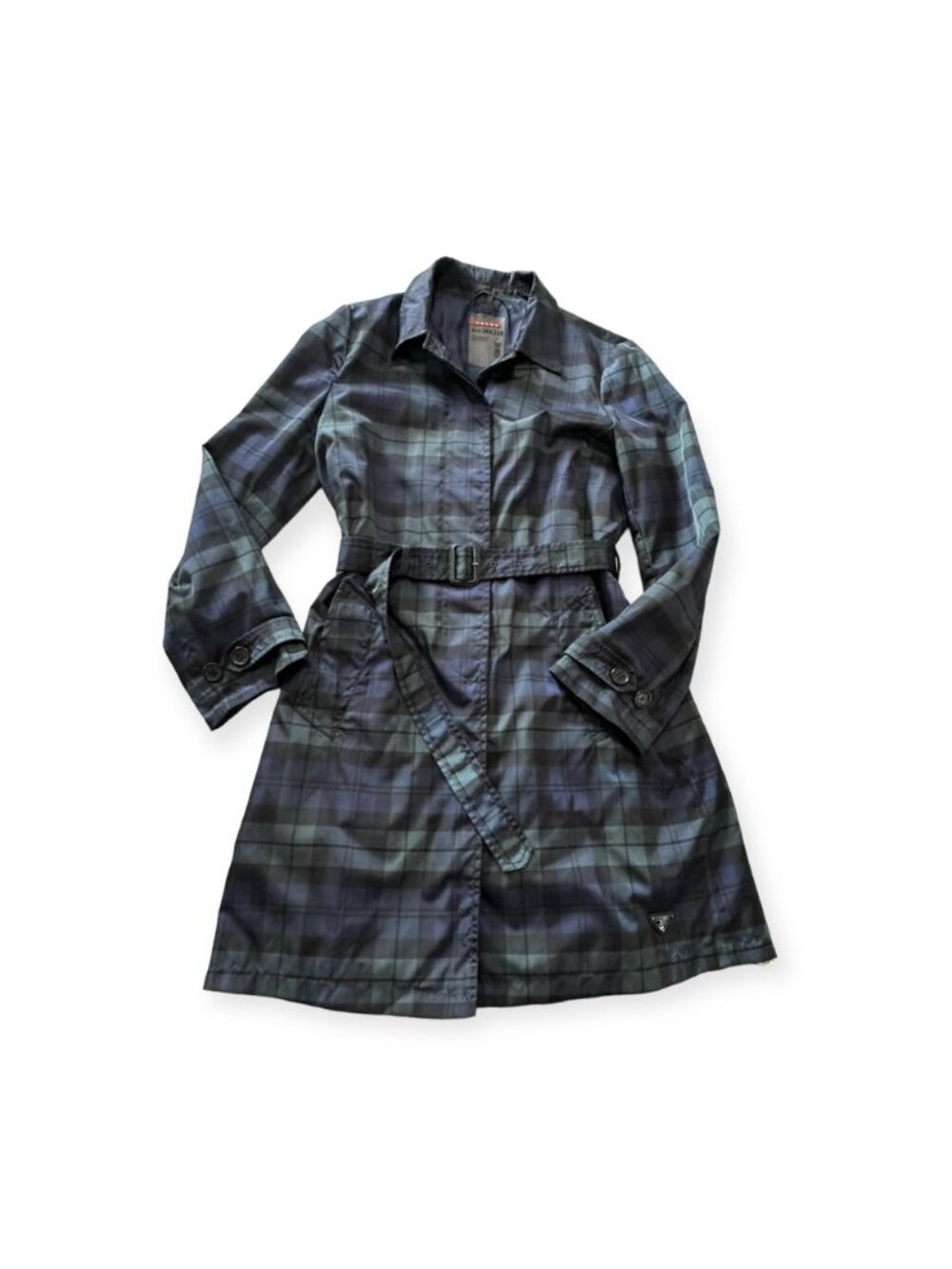 Prada Blackwatch Tartan Nylon Trench Coat IT46 PU Coated - Picture 3 of 16